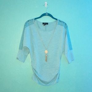 BCX Ruched Teal Long Sleeve Top w Necklace